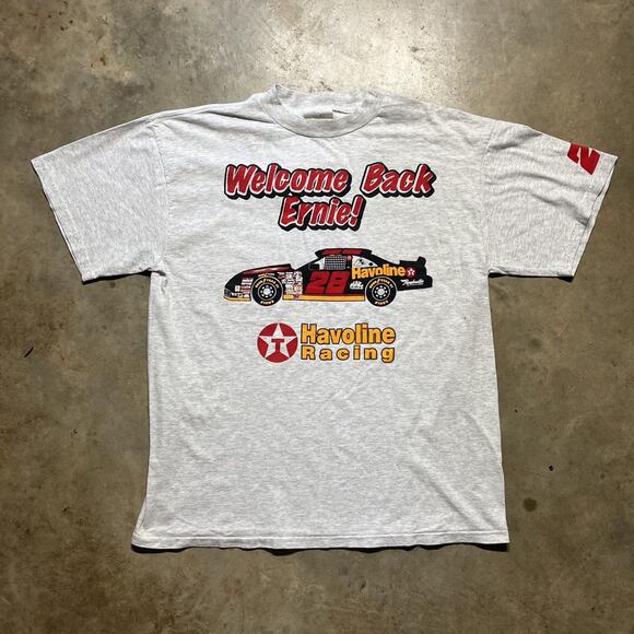 Vintage 90s Ernie Irvan Grey Nascar Racing T-Shirt - Picture 1 of 3